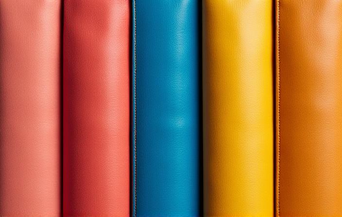 Close up of colorful leather belts rolled up showing vibrant textures